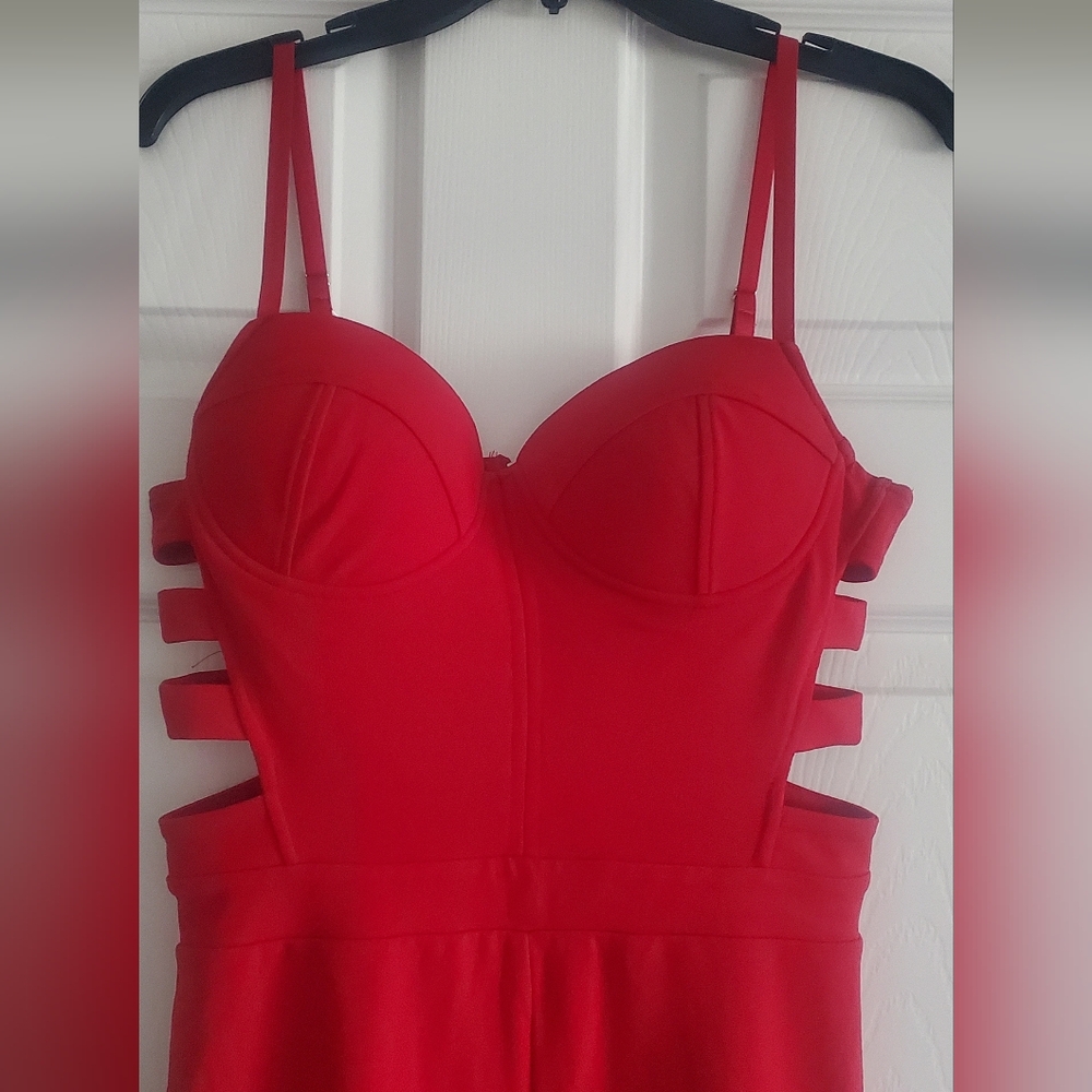 Haute Monde Red Strappy Bustier Jumpsuit - Picture 4 of 5